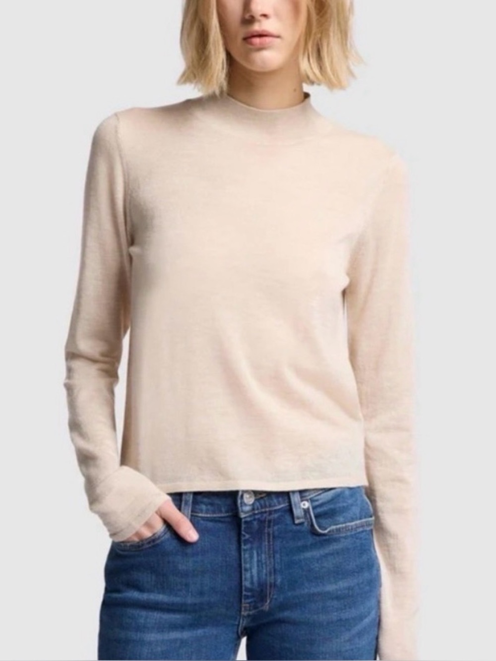 ✨🐑 NWT cashmere mock neck fitted sweater sheer size xs 7 for all mankind